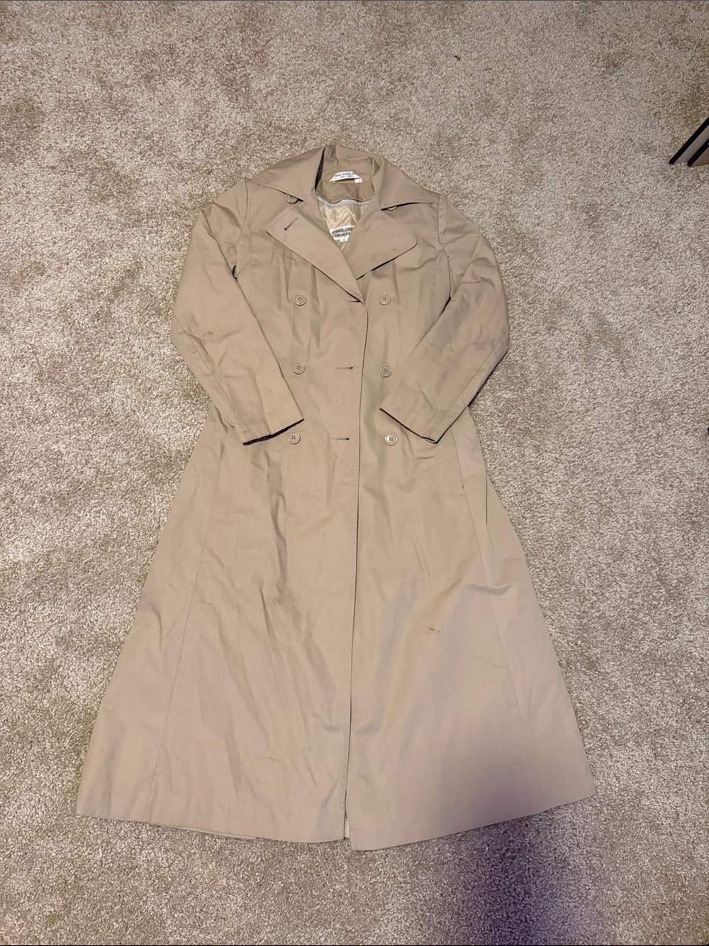 Women's Long Beige Double-Breasted Trench Coat